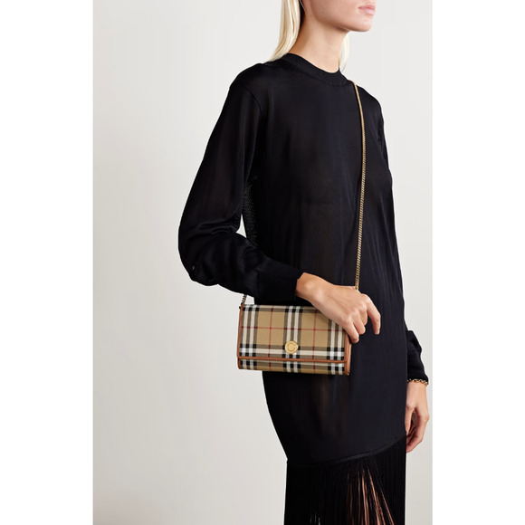 NEW! BURBERRY CHECK CHAIN WALLET CLUTCH CROSSBODY SHOULDER BAG PURSE NWT - Picture 2 of 15